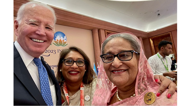 বাইডেনের সেলফিতে শেখ হাসিনা ও সায়মা ওয়াজেদ