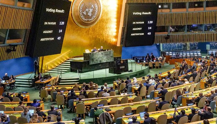 জাতিসংঘের সাধারণ পরিষদে গাজায় যুদ্ধবিরতির প্রস্তাব পাস
