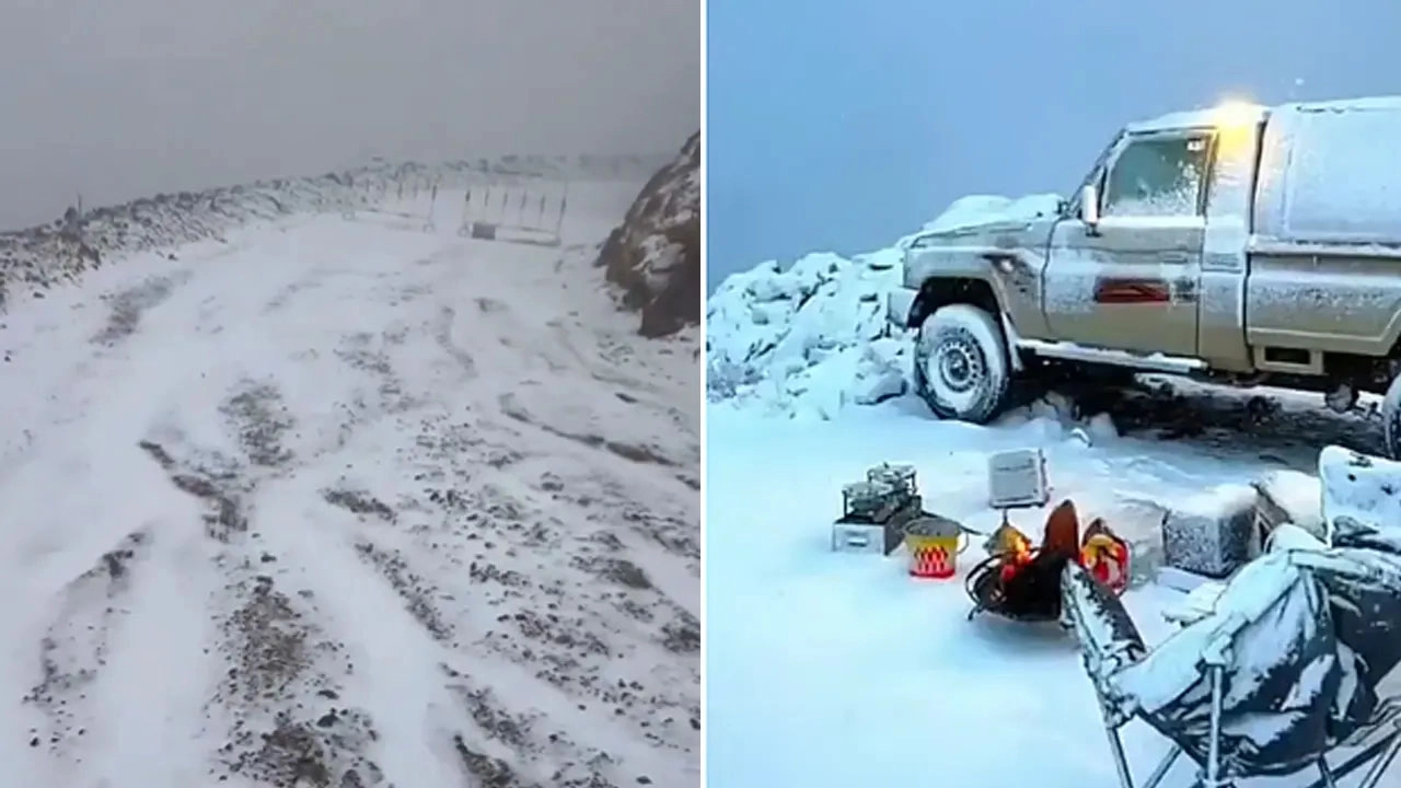 সৌদি আরবের তাবুক ও হাইল অঞ্চলে বিরল তুষারপাত, শীতকালীন আবহাওয়ায় ব্যতিক্রমী দৃশ্য